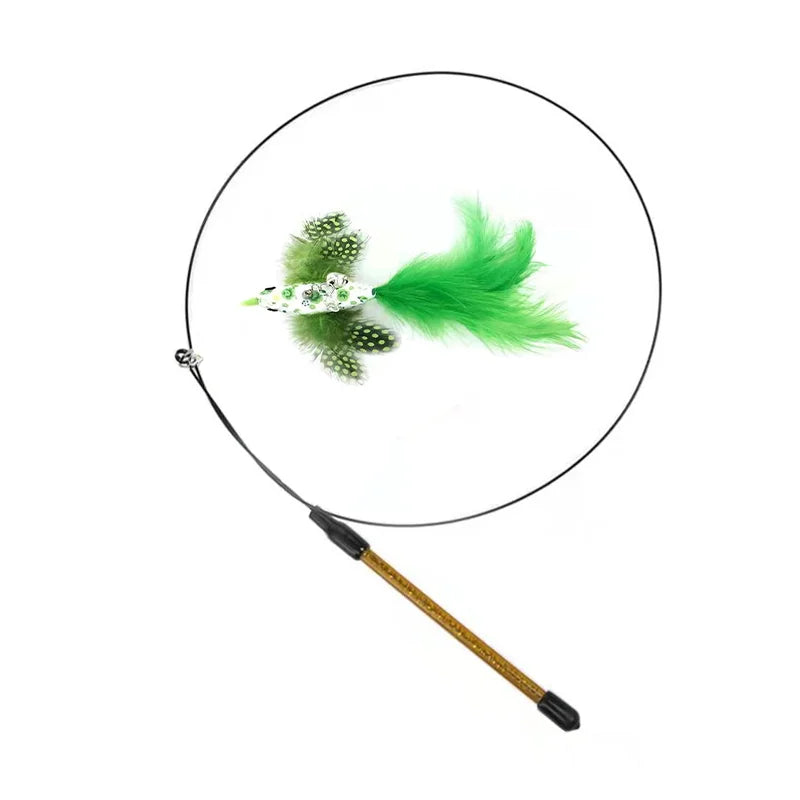 Feather Bird Cat Teaser Toy – Interactive Wand with Bell & Suction Base