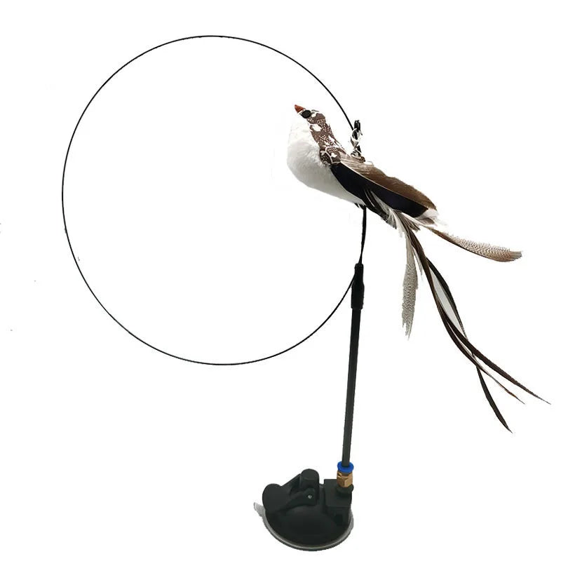 Feather Bird Cat Teaser Toy – Interactive Wand with Bell & Suction Base