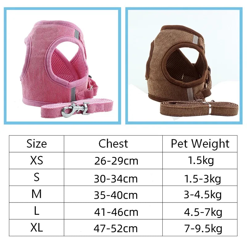 Corduroy Dog Harness/ Vest & Leash Set